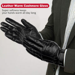 yafeite Winter Leather Gloves for Men, Genuine Sheepskin Black Leather Warm Cashmere Gloves