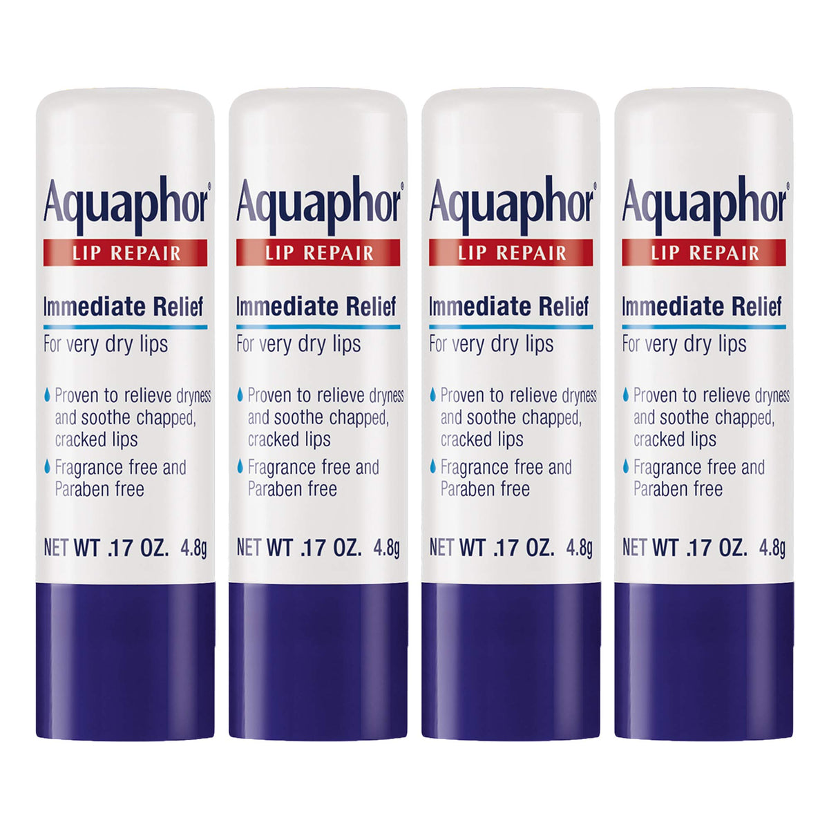 Aquaphor Lip Repair Stick Multipack- Soothes Dry Chapped Lips – (4)- .17oz. sticks, 0.68 Ounces