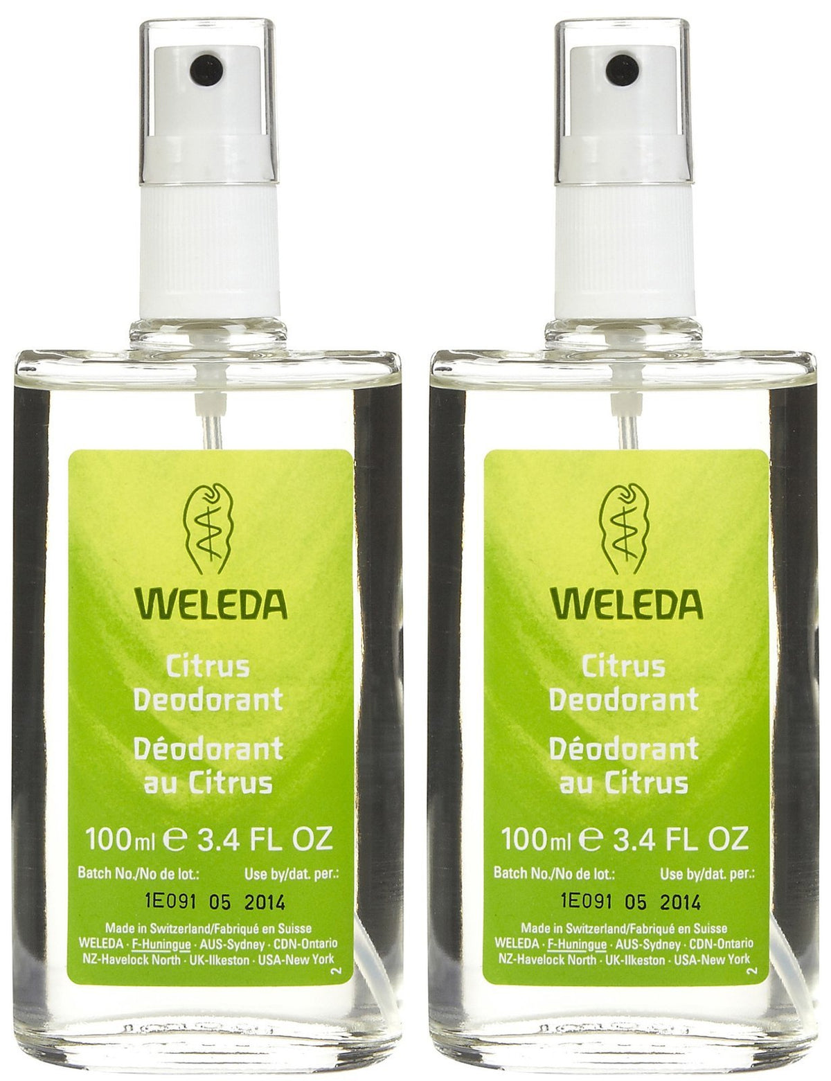 Weleda Refreshing Non-Aerosol Deodorant Spray, Citrus - 3.4 oz - 2 pk