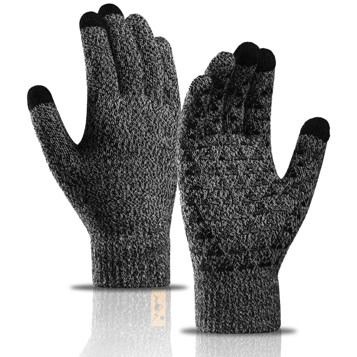 HZYH 2 Pairs of Winter Knit Gloves, Warm Full Fingers Men Women with Upgraded Touch Screen, Anti-Slip Glove Fleece Lined for Winter Outdoor sports, 21x11CM