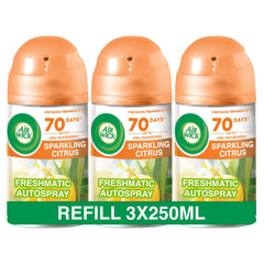 Air Wick Freshmatic Autospray Refill, Sparkling Citrus Fragrance, Eliminates Bad Odour like Cat Litter Smell, 250 ml (Pack of 3)