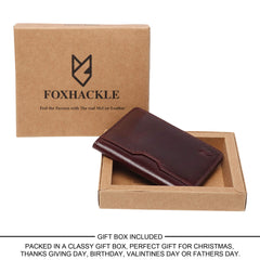 FOXHACKLE RFID Bifold Leather Wallet, Slim Minimalist Card Holder for Men & Women - Cherry