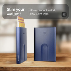 OGON Aluminum automatic card holder Slider - RFID Blocking – The original minimalist slim wallet for men and women - Up to 6 cards - Matt Paint Navy Blue