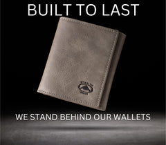 Stealth Mode Leather Trifold RFID Wallet For Men With Flip Out ID Holder - Grey