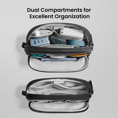 Electronic Organizer Travel Case, Water-Resistant Tech Pouch with Dual Compartments for Cables, Chargers, Phones, Hard Drives, Power Banks, Cable Organization Storage Bag for Travel Accessories, M