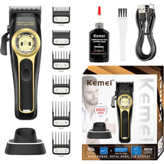 KEMEI 2373 Professional Hair Clippers for Men, Cordless Barber Clipper with 8800 RPM Magnetic Levitation Motor, Adjustable Hair Cutting Kit with Charging Base