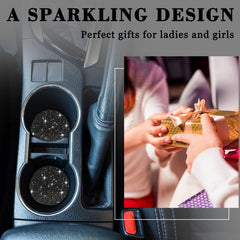 Dermasy Cute Car Cup Coaster, 2PCS Universal Vehicle Cup Holder Insert Coaster 2.75 inch Silicone Anti Slip Bling Crystal Rhinestone Auto Car Accessories for Women & Lady (Black)