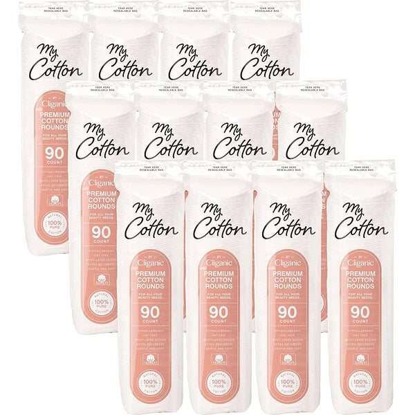 Cliganic My Cotton Premium Rounds Bulk (1080 Count) | Makeup Remover Pads, Hypoallergenic, Lint-Free | 100% Pure Cotton