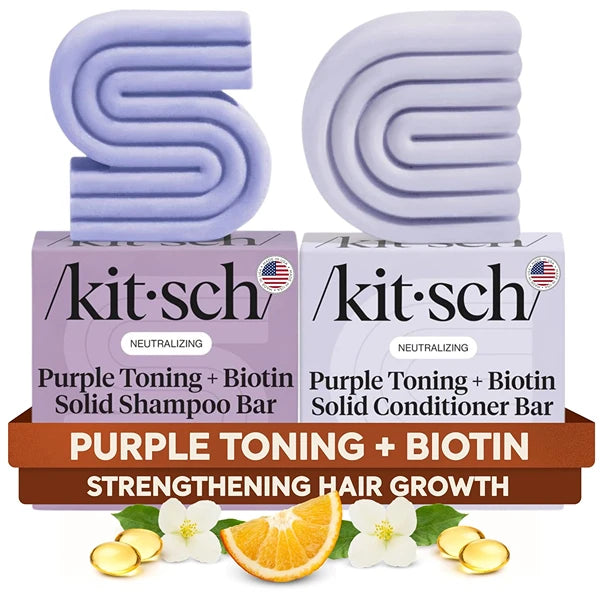 Kitsch Toning Purple Shampoo & Conditioner Bar Set For Blondes & Color Treated Hair - With Biotin for Strengthening & Neutralizing Brassy Tones - Vegan, Silicone & Sulfate Free - Made in USA