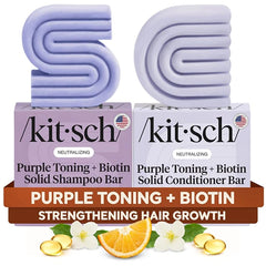 Kitsch Toning Purple Shampoo & Conditioner Bar Set For Blondes & Color Treated Hair - With Biotin for Strengthening & Neutralizing Brassy Tones - Vegan, Silicone & Sulfate Free - Made in USA
