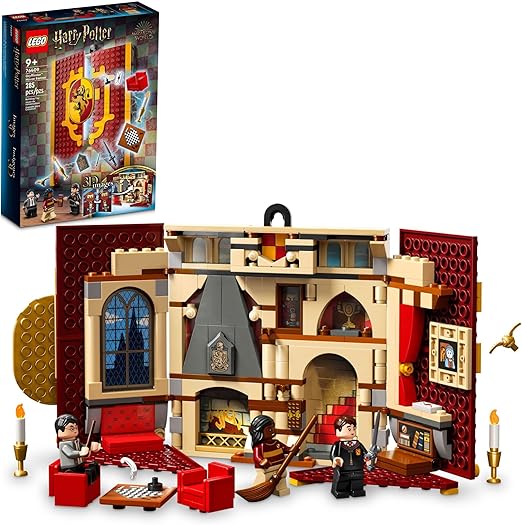 LEGO Harry Potter Gryffindor House Banner Set 76409, Hogwarts Castle Common Room Toy or Wall Display, Fold Up Travel Toy, Collectible with 3 Minifigures, Black,golden