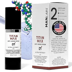 Man Labs Titan MAX Anti Aging Face Serum for Men Ultra Potency Mens Face Moisturizer Men, Dark Spots, Wrinkles, Fine Lines Vitamin C & E, 10% Niacinamide, Hyaluronic Acid Unscented