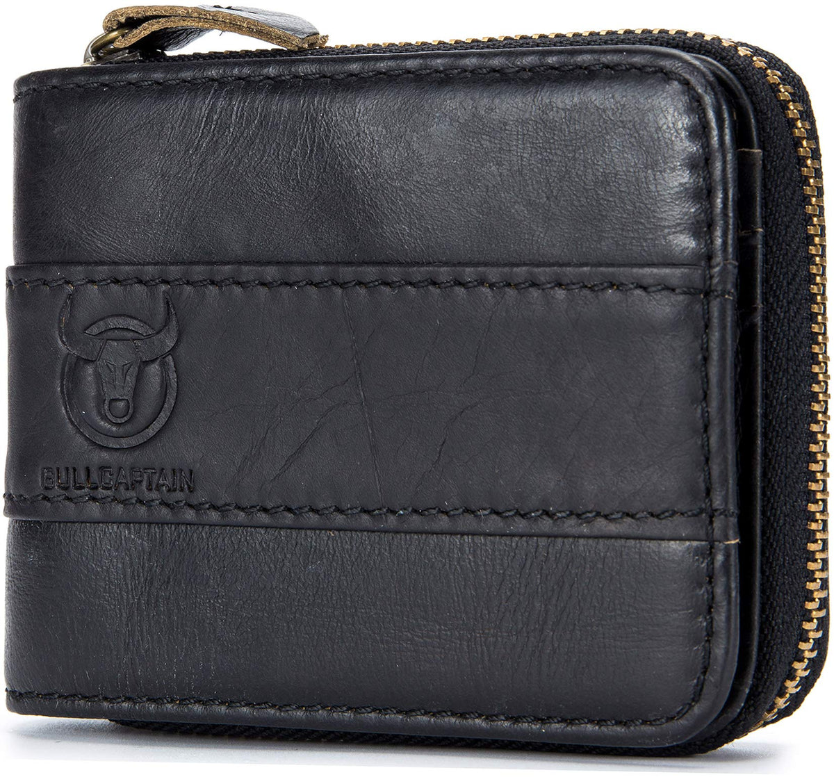 BULLCAPTAIN RFID Blocking Mens Wallet,Genuine Leather Zip Around Vintage Multi Card Holder