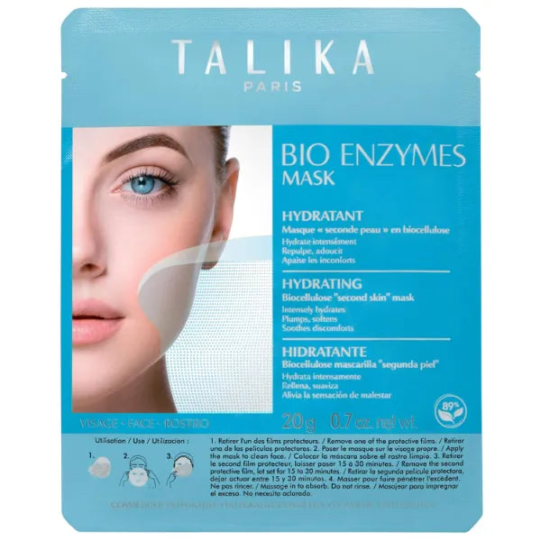 Talika Bio Enzymes Hydrating Mask, Moisturizing & Soothing Face Mask - Biocellulose Instant Glow Mask, Second Skin Effect Beauty Sheet Mask - 20g