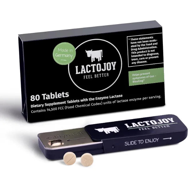 LactoJoy Lactase Pills 14,500 80 Pieces Powerful Lactase Enzymes for Lactose Intolerance I Ultra Pure Lactase for Improved Digestion I No Silicon Dioxide, No Artificial Flavors, No Sucralose