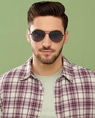 VINCENT CHASE EYEWEAR By Lenskart | Black Dual Tone Full Rim Pilot | VINTAGE | Branded Latest and Stylish Sunglasses | Polarized and 100% UV Protected (UV 400) | Men & Women | Large | VC 5158/P