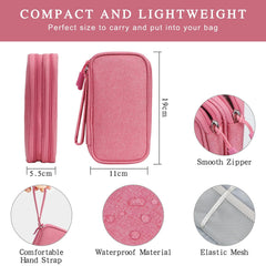 KOWVOWZ Electronics Accessories Organiser Bag, Double-Layer Travel Cable Organiser for Electronics Accessories, Travel Cable Organiser for Charger, Adaptors, Hard Drives, Mouse, SD Cards (Pink)