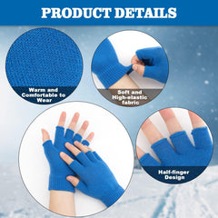 Fingerless Gloves for Women Men Winter Fingerless Mittens for Women Men Warm Knitted Gloves Typing Half Finger Gloves - Blue