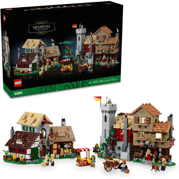 LEGO Icons Medieval Town Square Build and Display Model, Classic Castle Set Reimagined with 8 Medieval Minifigures, Explore the Medieval Village of Felsa in this Building Set for History Lovers, 10332