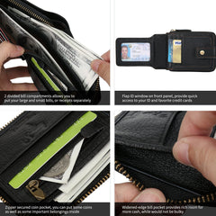 MING CLAN Zipper Wallet Men RFID Blocking Leather Bifold Wallets For Men - Flap ID Window Zip Coin Pocket Mens Zipper Wallets - Big Capacity - Black