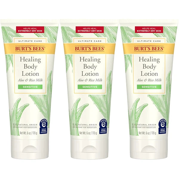 Burt's Bees Ultimate Care Healing Body Lotion with Aloe and Rice Milk for Sensitive Skin, 98.8% Natural Origin, 6 Ounces