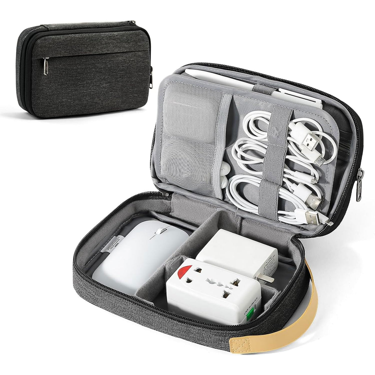 Electronic Organizer, Travel Organizer Case for Electronics Accessories Waterproof Shockproof External Hard Drive Case Small Travel Case for Cables, Chargers, SD Cards, Hard Disk, Flash Drive (Black)
