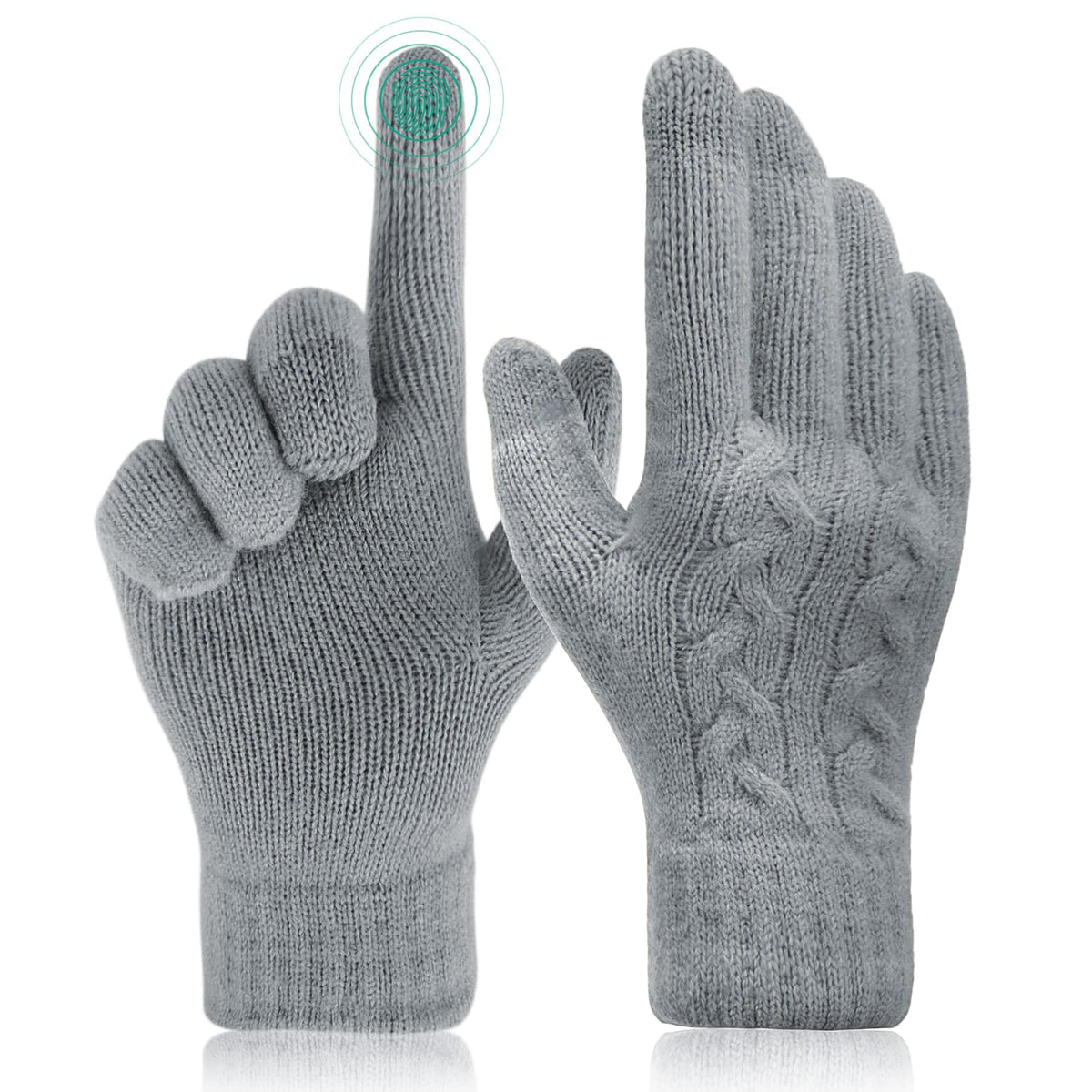 ELECDON Women Touch Screen Gloves - Winter Warm Gloves Touchscreen Mittens Thermal Fleece Lined Knitted Gloves for Outdoor - Light Grey