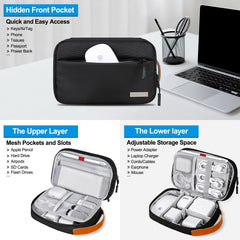 Lacdo Electronic Organizer Travel Cable Organizer Bag Pouch Tech Electronic Accessories Carry Case Portable for Cords, Cables, Chargers, Power Adapter, Phone, Power Bank, Flash drives, SD Card, Black