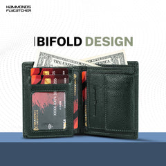 HAMMONDS FLYCATCHER Genuine Leather Wallet for Men - RFID Protected Leather Purse for Men, Money Purse for Men, Bi-Fold Wallet - 3 Card Slots, 2 ID Slots, Coin Pocket, Hidden Pockets - Sea Green