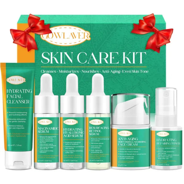 GOWLAVER Anti-Aging Skincare Set – 6-Piece Facial Routine with Niacinamide, Hyaluronic Acid & Retinol – Perfect Skin care Gift set for Women