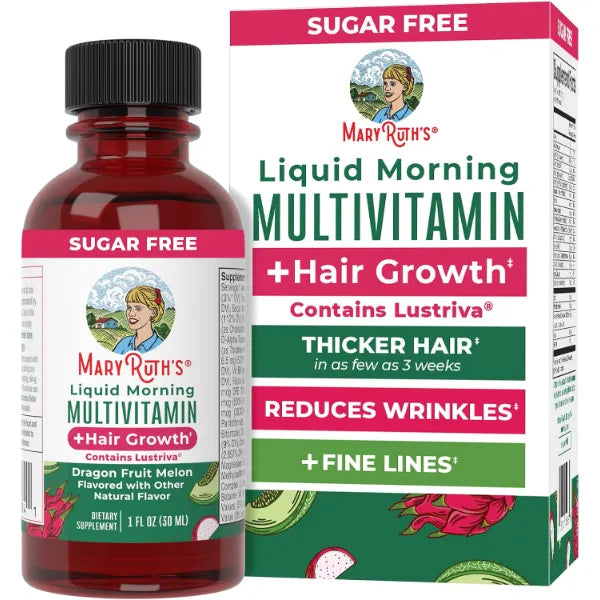 MARYRUTH'S Liquid Multivitamin + Hair Growth Travel Pack, 1 Fl Oz, 8 Pack | Biotin 10000mcg, Lustriva Hair Growth Supplement, Clinically Tested in Women for Thicker Hair & Facial Wrinkle, 18+