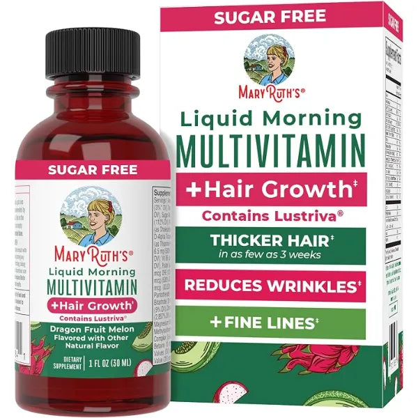 MARYRUTH'S Liquid Multivitamin + Hair Growth Travel Pack, 1 Fl Oz, 8 Pack | Biotin 10000mcg, Lustriva Hair Growth Supplement, Clinically Tested in Women for Thicker Hair & Facial Wrinkle, 18+