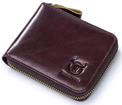 BULLCAPTAIN Mens Genuine Leather Zipper Wallet RFID Blocking Bifold Secure Zip Around Wallets Multi Credit Card Holder Purse (Brown-2)
