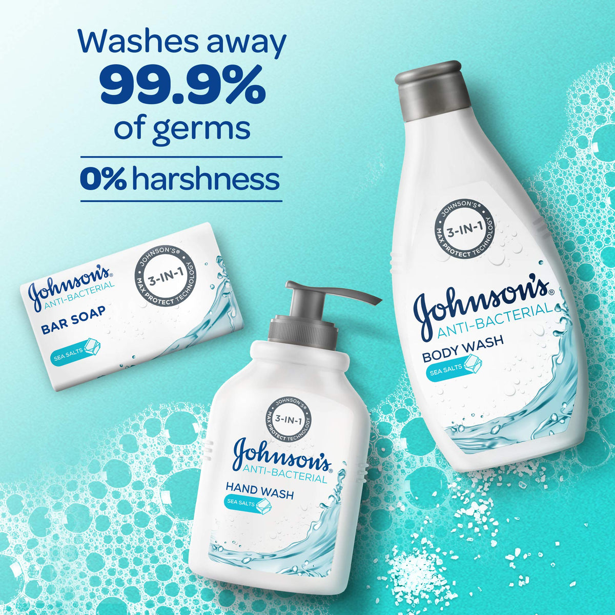 Johnson's Hand Wash, Anti-Bacterial, Sea Salts, 500ml, 1+1 FREE