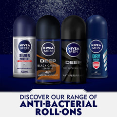 NIVEA MEN Antiperspirant Roll-on for Men, Silver Protect Antibacterial Protection, 2x50ml