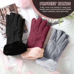3 Pairs Winter Warm Touchscreen Gloves Women's Fleece Lining Texting Gloves Fuzzy Cuff Thermal Soft Winter Gloves for Skiing - Black, Gray, Red