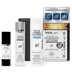 Man Labs Titan Anti Aging Mens Skin Care Kit Cleanser, Face Serum, Mens Face Moisturizer Men, Skin Care Set Dark Spots, Wrinkles, Fine Lines Vitamin C, Niacinamide, Ceramides, HA Unscented