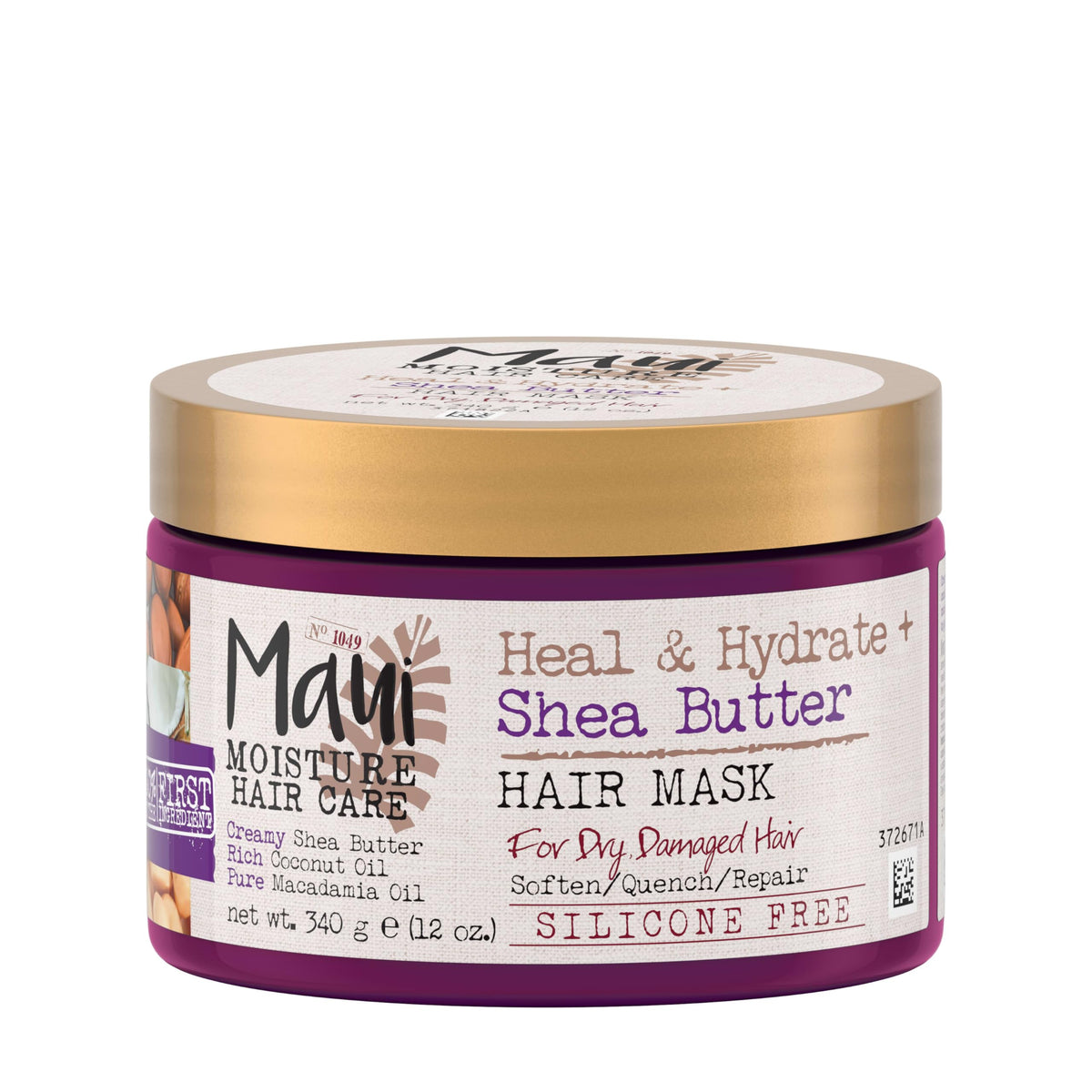 Maui Moisture Heal & Hydrate + Shea Butter Hair Mask, 12 Ounce, Silicone Free With Shea Butter And Coconut Oil, For Softer Feeling Hair With Less Visible Split Ends, Can Be Uses As Leave In Treatment