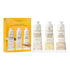 L'OCCITANE Glow & Go Hand Cream Trio: Gift Holiday Hand Creams Featuring notes of Peony, zesty Lemon, & creamy Vanilla.