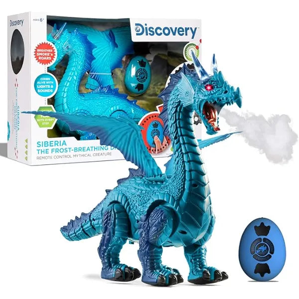 Discovery Frost Breathing RC Dragon with Smoke Breath, Walking, Wing Flapping, Realistic Roaring Sounds Light Up Large Dinosaur Toy Remote Control Robot Dino Mythical Creature Kids Boys Gift Age 6+