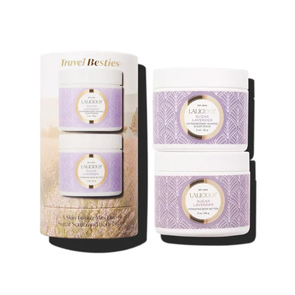 LaLicious Travel Besties Sugar Lavender Scrub 2oz & Body Butter 2oz - Hydrating Skincare Duo with Shea Butter & Soothing Lavender, Travel-Size