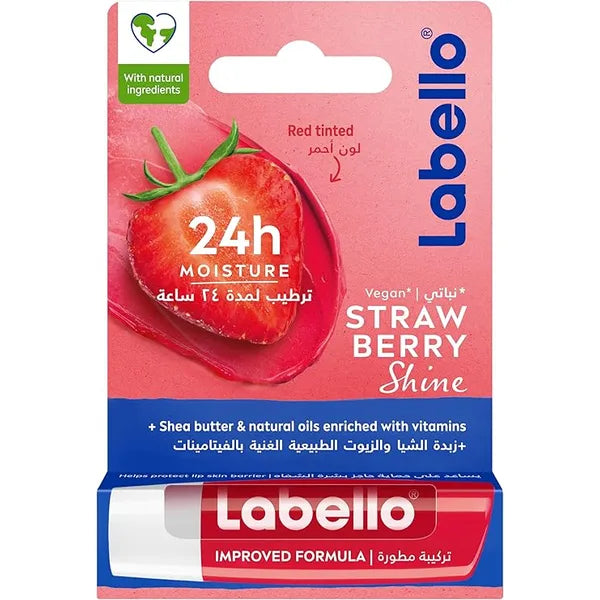 NIVEA LABELLO Lip Balm, Moisturising Lip Care, Strawberry Shine, 4.8g