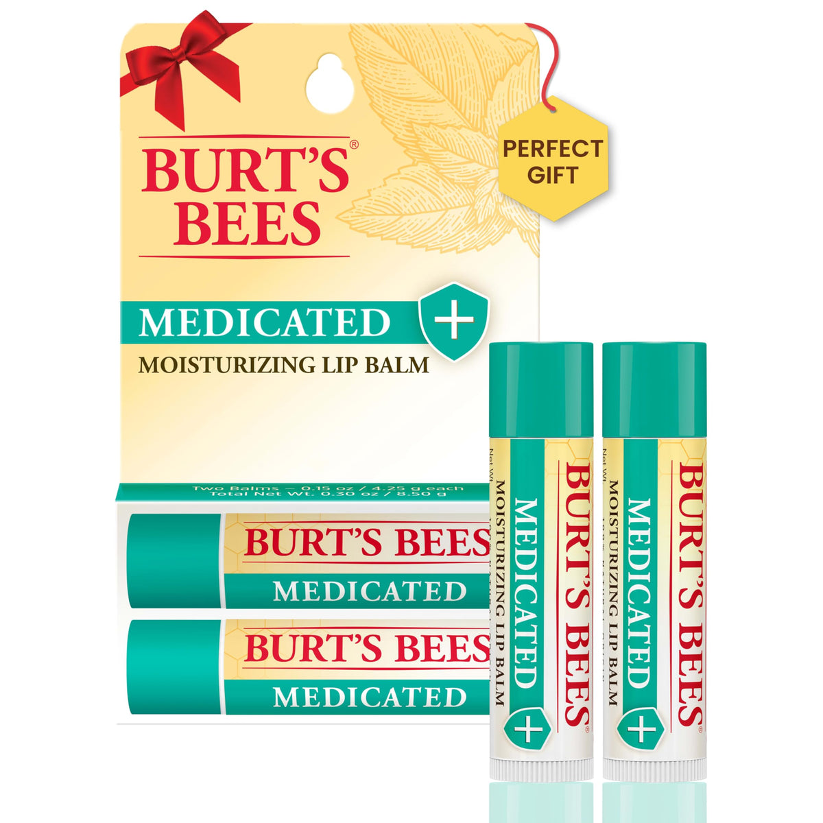 Burt's Bees 100% Natural Medicated Moisturizing Lip Balm with Menthol & Eucalyptus 2 Tubes, 0.15 Ounce (Pack of 2)