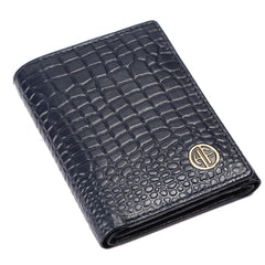 HAMMONDS FLYCATCHER Genuine Leather Wallet for Men, RFID Protected Leather Purse for Men, Money Purse for Men, Tri-Fold Wallet, 5 Card Slots, 2 ID Slots, Hidden Pockets, Metal Snap Button, Croc Blue