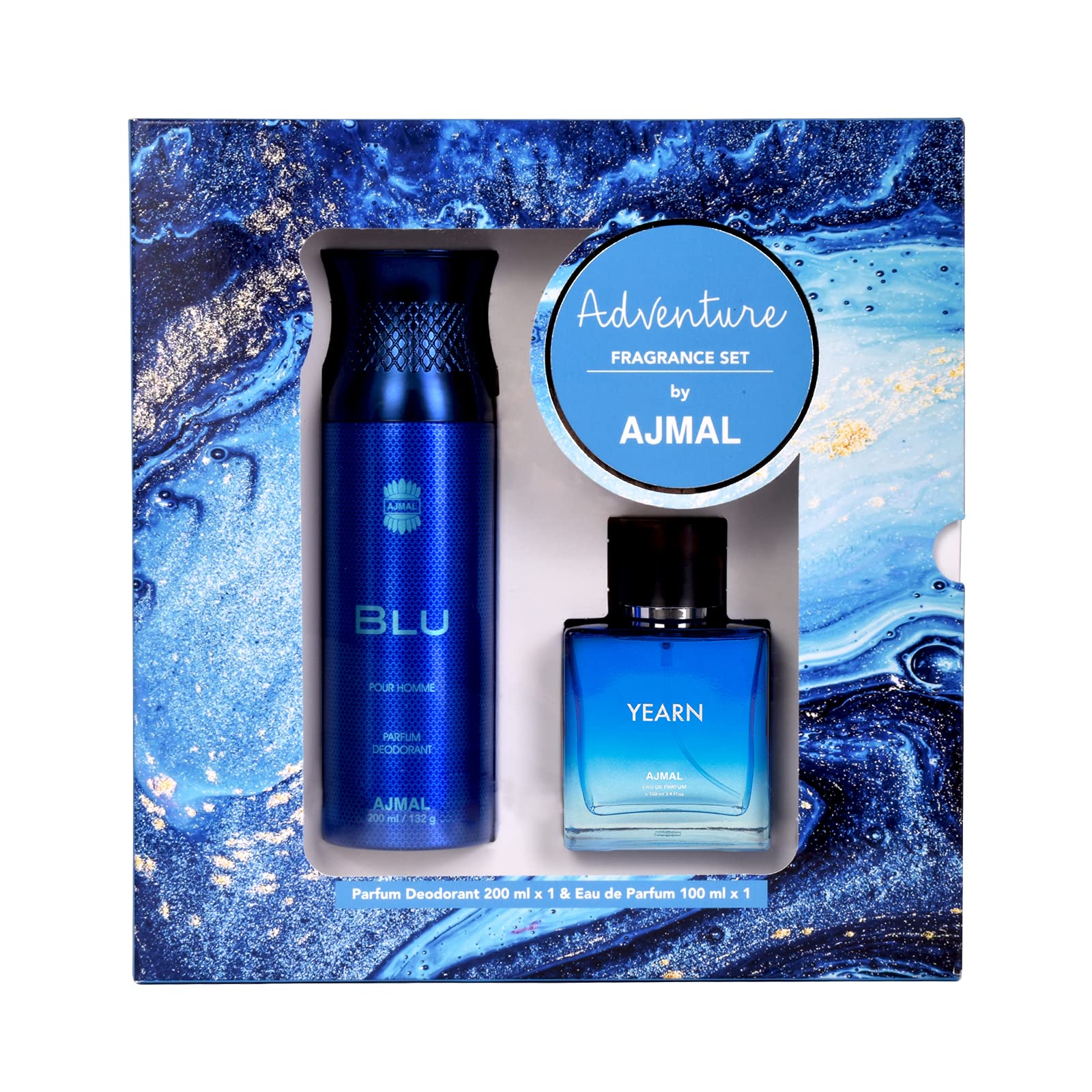 Ajmal Gift Set of Yearn EDP 100ML & Blu Deodrants 200 ML for Men