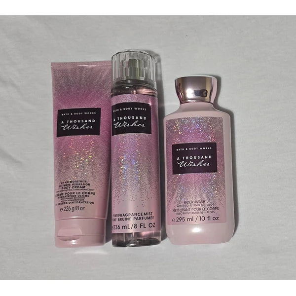 Bath & Body Works A Thousand Wishes Body Care Gift Set – Shower Gel 10 fl oz, Fine Fragrance Mist 8 fl oz & Body Cream 8 fl oz
