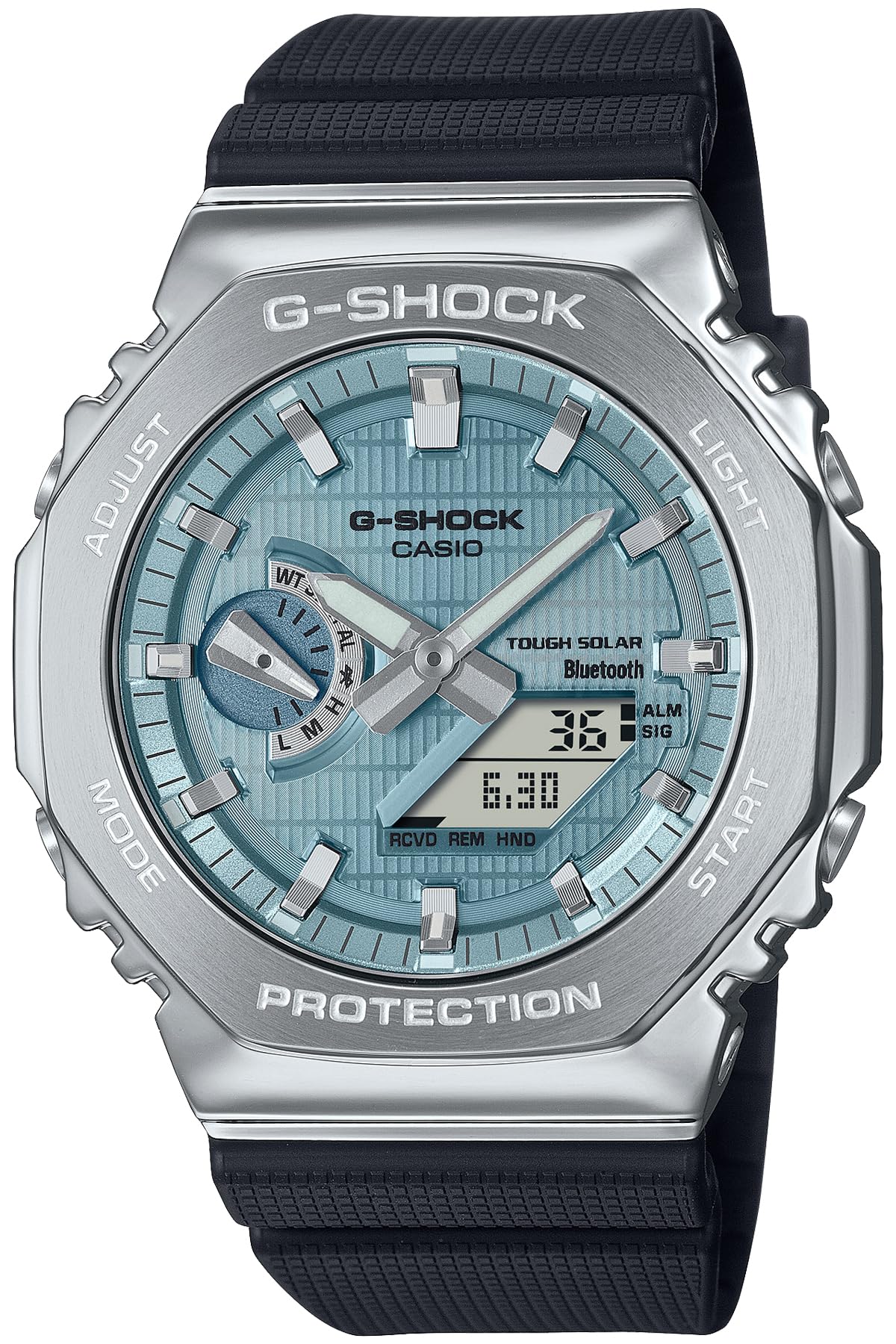 G-Shock Casio GBM-2100 Tough Solar Wristwatch, Metal Cover, Bluetooth Included, Biomass Plastic, Silver/Blue Import from Japan New