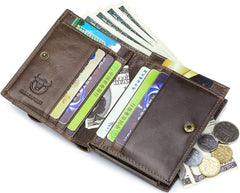 Mens RFID Blocking Wallet,Leather Vintage Bifold Card Holder Purse with Zipper, Brown, M-medium, Rfid Wallet