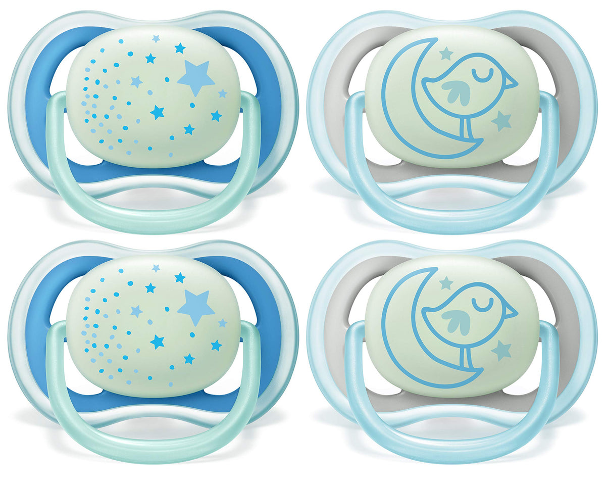 AVENT Philips Ultra Air Nighttime, 6-18 Months Pacifier, Blue, Pack of 4, SCF376/43