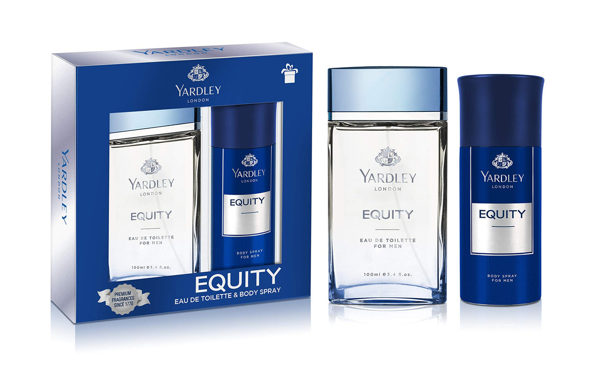 YARDLEY Equity Perfumed Gift Set - Fresh Inviting Fragrance, All-Day Long - Eau De Toilette 100 ml + Body Spray 150 ml